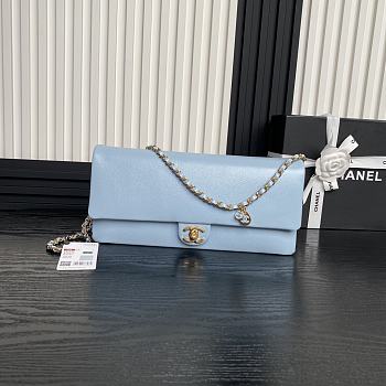 Fortok Chanel 24K Small Flap Bag Grain Shiny Calfskin Blue AS5182 15.5x32.5x5cm