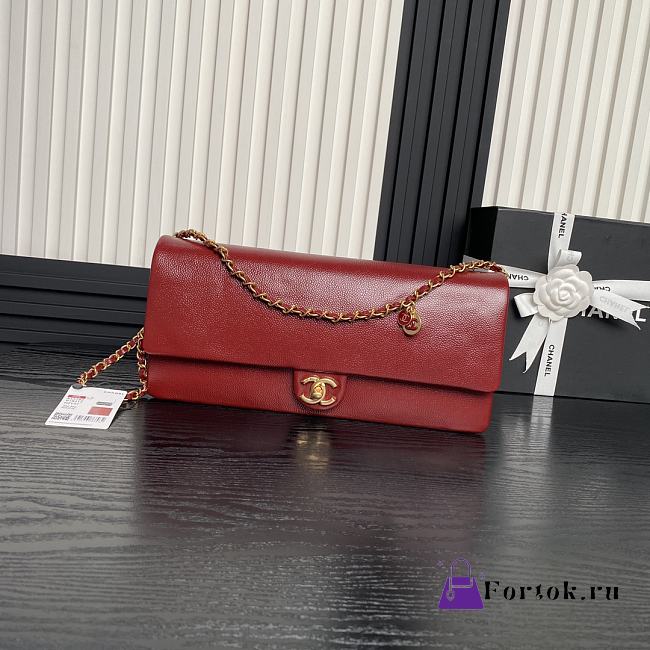 Fortok Chanel 24K Small Flap Bag Grain Shiny Calfskin Red AS5182 15.5x32.5x5cm - 1