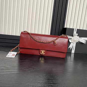 Fortok Chanel 24K Small Flap Bag Grain Shiny Calfskin Red AS5182 15.5x32.5x5cm