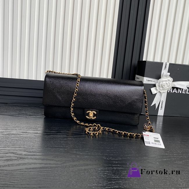 Fortok Chanel 24K Small Flap Bag Grain Shiny Calfskin Black AS5182 15.5x32.5x5cm - 1