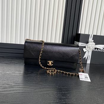Fortok Chanel 24K Small Flap Bag Grain Shiny Calfskin Black AS5182 15.5x32.5x5cm