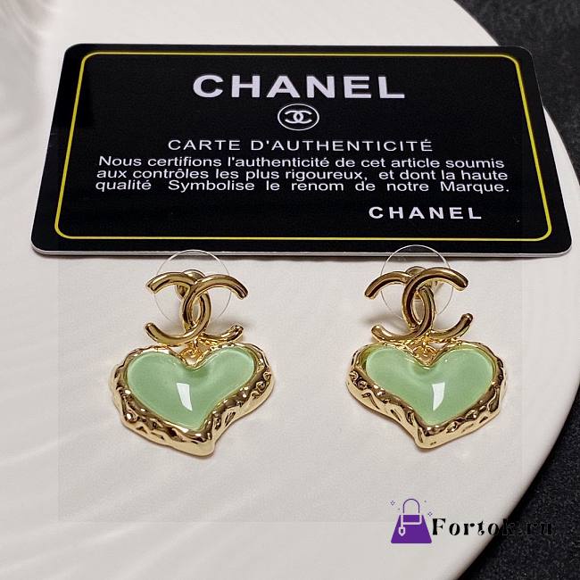 Fortok Chanel Green Heart Double C Earrings - 1