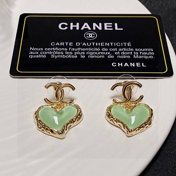 Fortok Chanel Green Heart Double C Earrings
