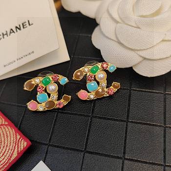 Fortok Chanel Colorful Diamond Pearl Letter Earrings