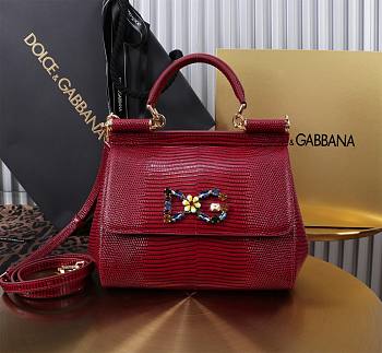 Fortok Dolce & Gabbans Calfskin Sicily Bag With Iguana Print Red 20cm