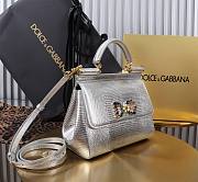 Fortok Dolce & Gabbans Calfskin Sicily Bag With Iguana Print Silver 20cm - 2