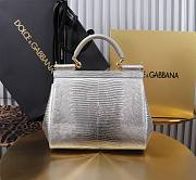 Fortok Dolce & Gabbans Calfskin Sicily Bag With Iguana Print Silver 20cm - 4