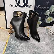 Fortok Dolce&Gabbana Rhinestone Heel Belt Buckle Ankle Boots Black - 3
