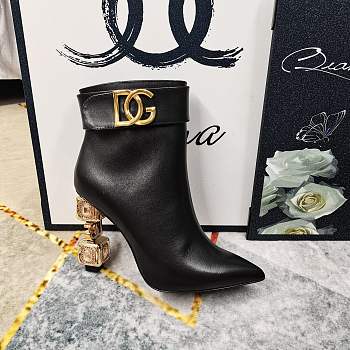 Fortok Dolce&Gabbana Rhinestone Heel Belt Buckle Ankle Boots Black