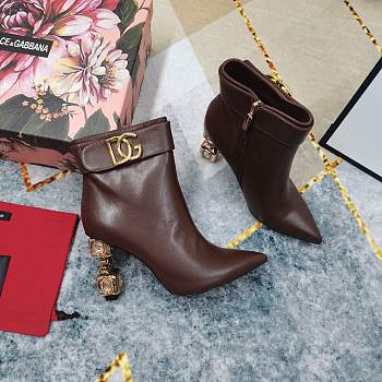 Fortok Dolce&Gabbana Rhinestone Heel Belt Buckle Ankle Boots Dark Brown