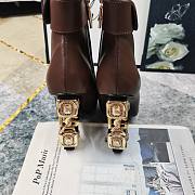 Fortok Dolce&Gabbana Rhinestone Heel Belt Buckle Ankle Boots Dark Brown - 6