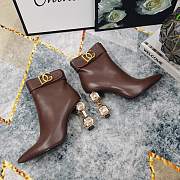 Fortok Dolce&Gabbana Rhinestone Heel Belt Buckle Ankle Boots Dark Brown - 3