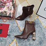 Fortok Dolce&Gabbana Rhinestone Heel Belt Buckle Ankle Boots Dark Brown - 2
