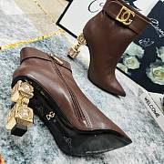 Fortok Dolce&Gabbana Rhinestone Heel Belt Buckle Ankle Boots Dark Brown - 5