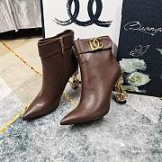 Fortok Dolce&Gabbana Rhinestone Heel Belt Buckle Ankle Boots Dark Brown - 4