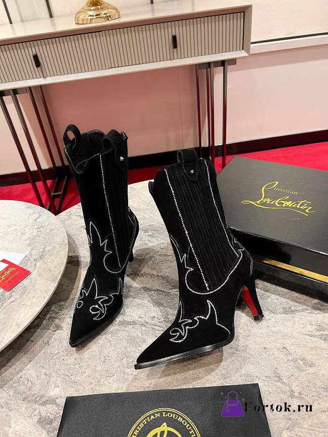 Fortok Christian Louboutin Santia Botta Strass Boots Black - 1