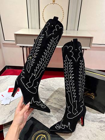 Fortok Christian Louboutin Santia Botta Strass Long Boots Black