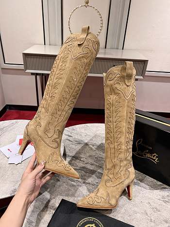 Fortok Christian Louboutin Santia Botta Strass Long Boots Beige