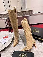 Fortok Christian Louboutin Santia Botta Strass Long Boots Beige - 4