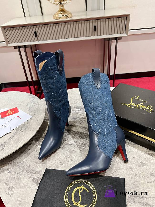 Fortok Christian Louboutin Santiabooty Nappa Leather And Senim Short Boots - 1