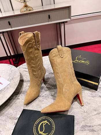 Fortok Christian Louboutin Saintia Botta Suede Short Boots Beige
