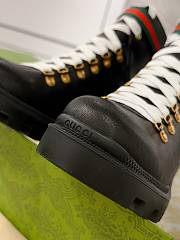 Fortok Gucci Calfskin Sylvie Web Lace Up Combat Boots Black - 2