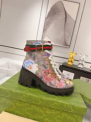 Fortok Gucci GG Beige Floral Ankle Boots - 3