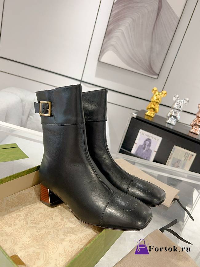 Fortok Gucci 23SS Black Calfskin Ankle Boots - 1