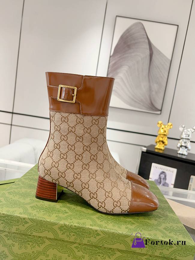 Fortok Gucci Monogram Cordovan Lux GG Ankle Boots Beige  - 1