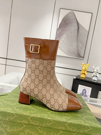 Fortok Gucci Monogram Cordovan Lux GG Ankle Boots Beige 