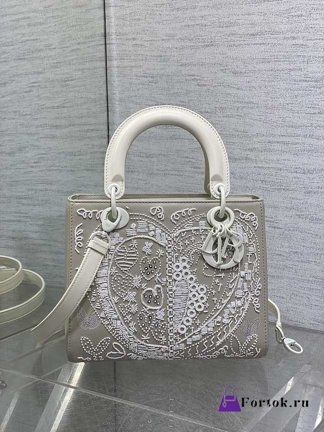 Fortok Dior Lady Heavy-beaded Princess Diana Bag Grey 24cm - 1