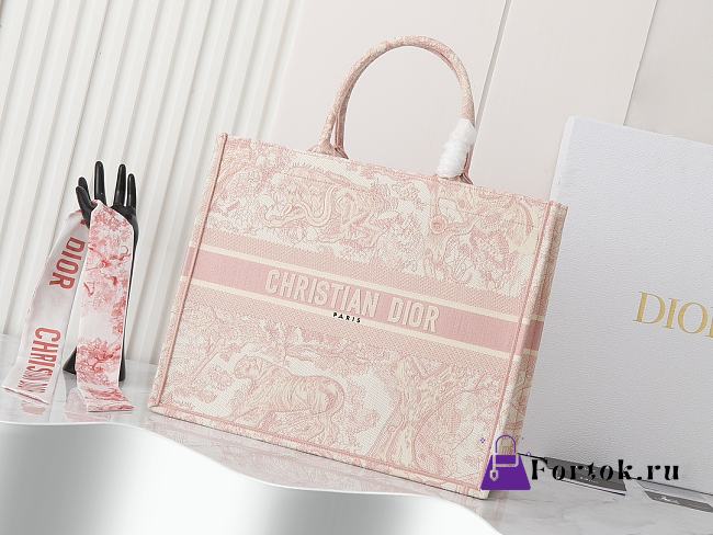 Fortok Dior Book Tote Pink Embroidery 42x35x18.5cm - 1