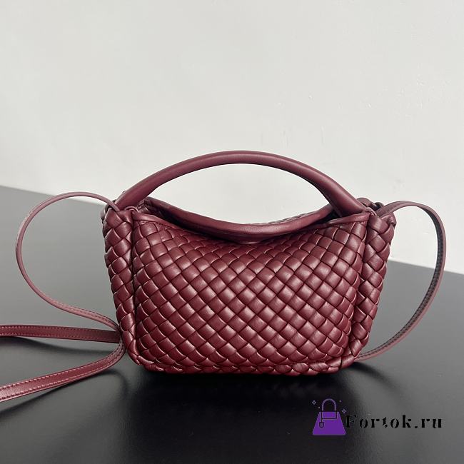 Fortok Bottega Veneta Mini Cobble Top Handle Bag Burgundy 23x11x8cm - 1