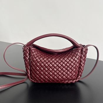 Fortok Bottega Veneta Mini Cobble Top Handle Bag Burgundy 23x11x8cm