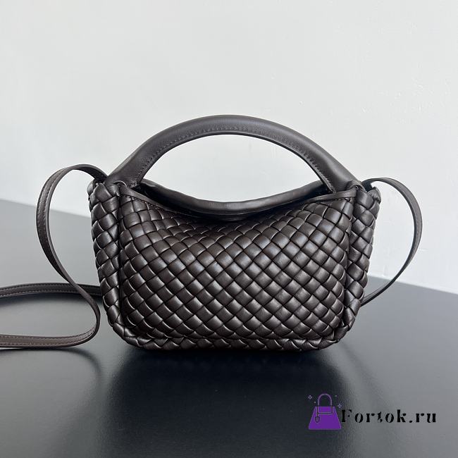 Fortok Bottega Veneta Mini Cobble Top Handle Bag Dark Brown 23x11x8cm - 1
