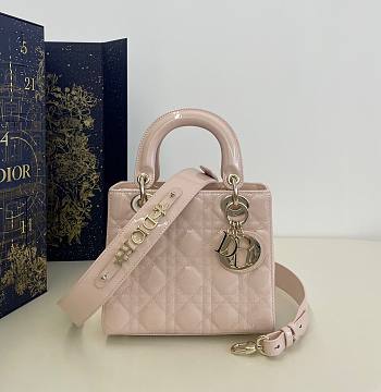 Fortok Dior Lady ABC Bag In Powder Pink Patent Cannage Calfskin Leather 20x8x17cm 