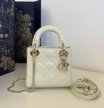 Fortok Dior Lady Bag White Patent Cannage Calfskin 17x7x15cm