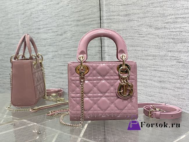 Fortok Dior Lady Bag Pink Patent Cannage Calfskin 17x7x15cm - 1