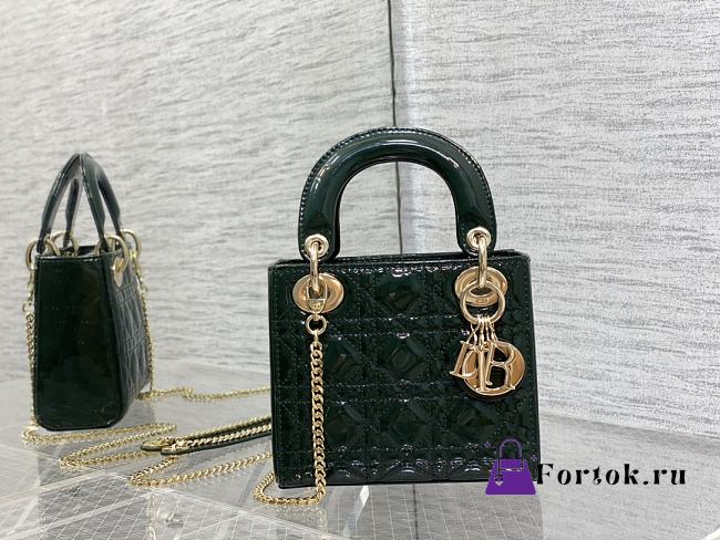 Fortok Dior Lady Bag Green Patent Cannage Calfskin 17x7x15cm - 1