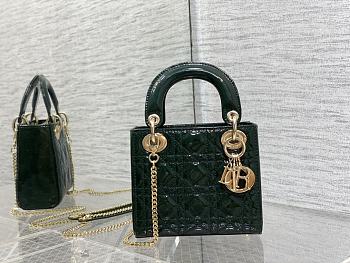 Fortok Dior Lady Bag Green Patent Cannage Calfskin 17x7x15cm