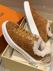 Fortok Louis Vuitton Time Out Trainers Lamb Fur Shearling Sneakers Brown - 4