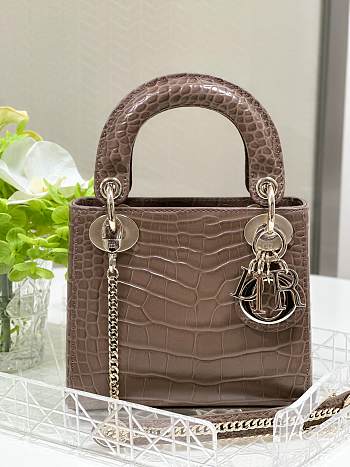 Fortok Dior Lady Mini Bag Crocodile Skin Brown 17x15x7cm
