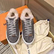 Fortok Louis Vuitton Time Out Trainers Lamb Fur Shearling Sneakers Grey - 5