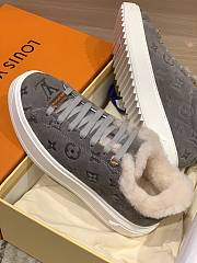 Fortok Louis Vuitton Time Out Trainers Lamb Fur Shearling Sneakers Grey - 2
