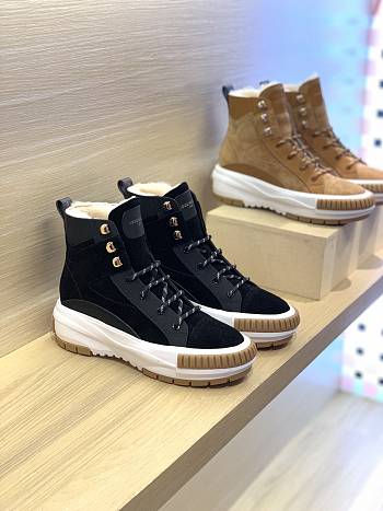 Fortok Louis Vuitton V Squad Leather And Fur High Boots Black 