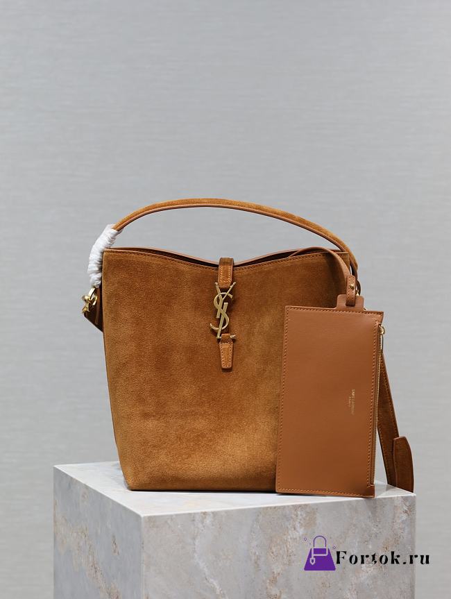 Fortok Saint Laurent Le 37 Bucket Bag Brown Suede 742828 26x20x12cm - 1
