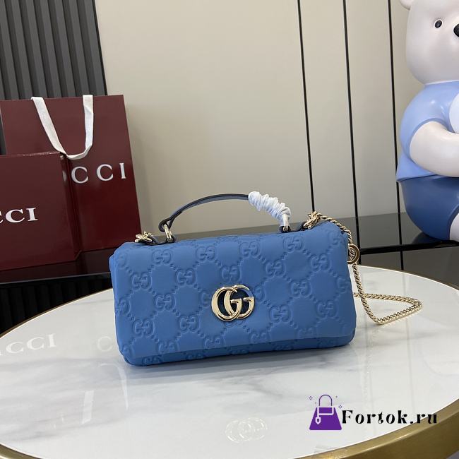 Fortok Gucci GG Milano Mini Top Handle Bag Blue GG Puffy Leather 806017 21x12.5x4.6cm - 1