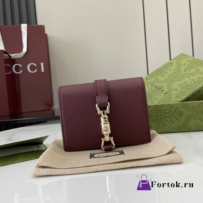 Fortok Gucci Jackie 1961 Card Case Wallet Burgundy 645536 11x8.5x3cm - 1