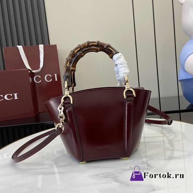 Fortok Gucci Mini Bamboo Top Handle Tote Bag Burgundy 16x14x11.5cm - 1
