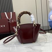 Fortok Gucci Mini Bamboo Top Handle Tote Bag Burgundy 16x14x11.5cm - 1